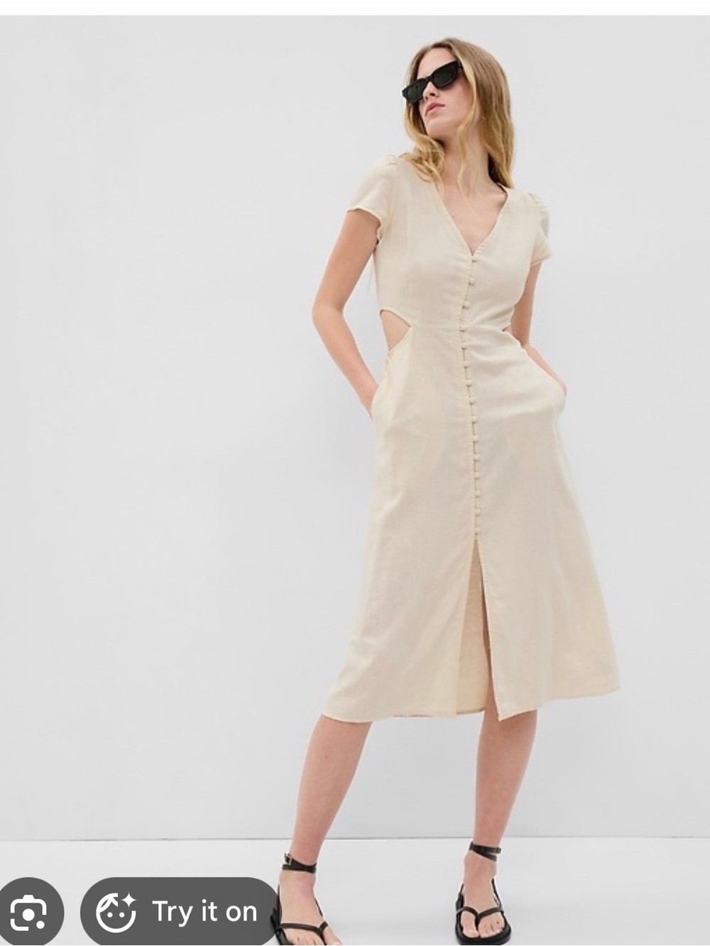 Gap Cutout Button-Front Midi Dress in Cream